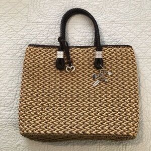 Brighton woven tricolor jute handbag purse. Cream/tan/green weave.